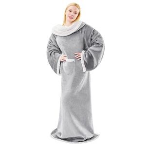 Sherpa Wearable Blanket with Sleeves for Women Men Adults, Cozy Wearable Blanket